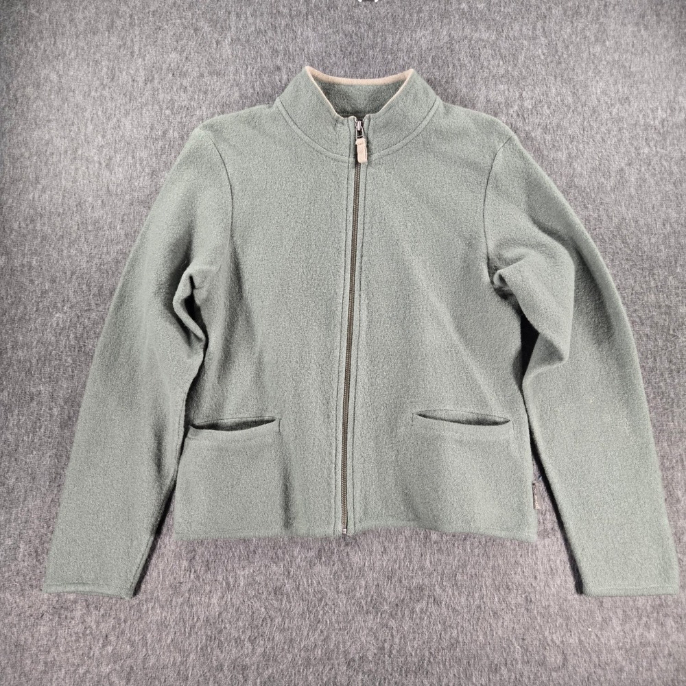 Vintage Woolrich Full Zip Wool Sweater Jacket Womens S Lichen Green 100% Wool